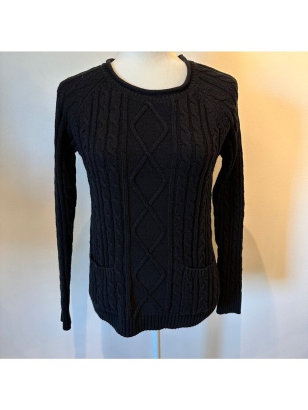 Crofts & Barrow Classic Cable Knit Crewneck Sweater - Black Size S